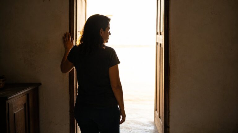 Mulher parada no batente da porta aberta de uma casa em Campo Belo, MG, em artigo sobre quanto tempo dura a cassação da CNH